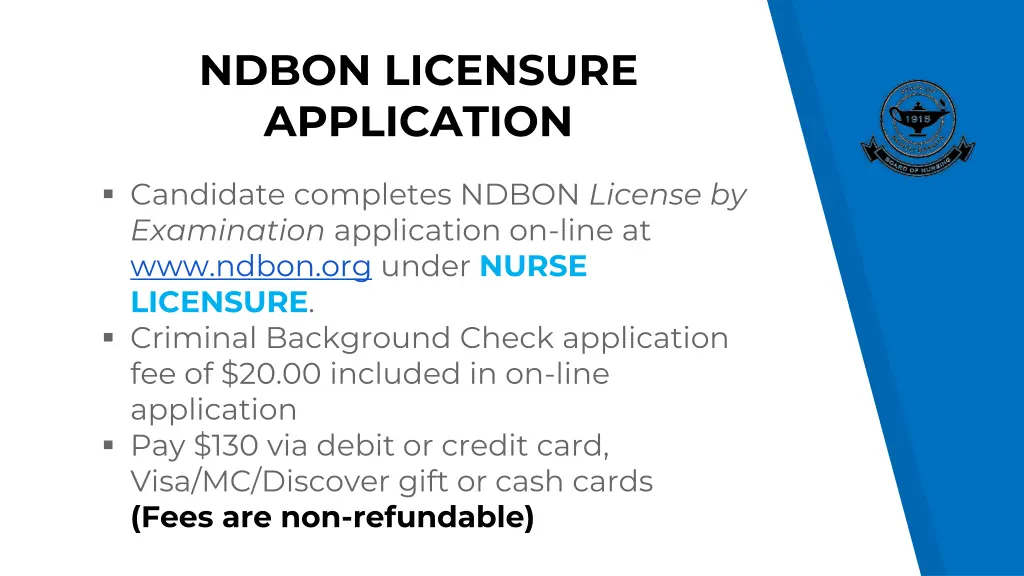 ndbon licensure application