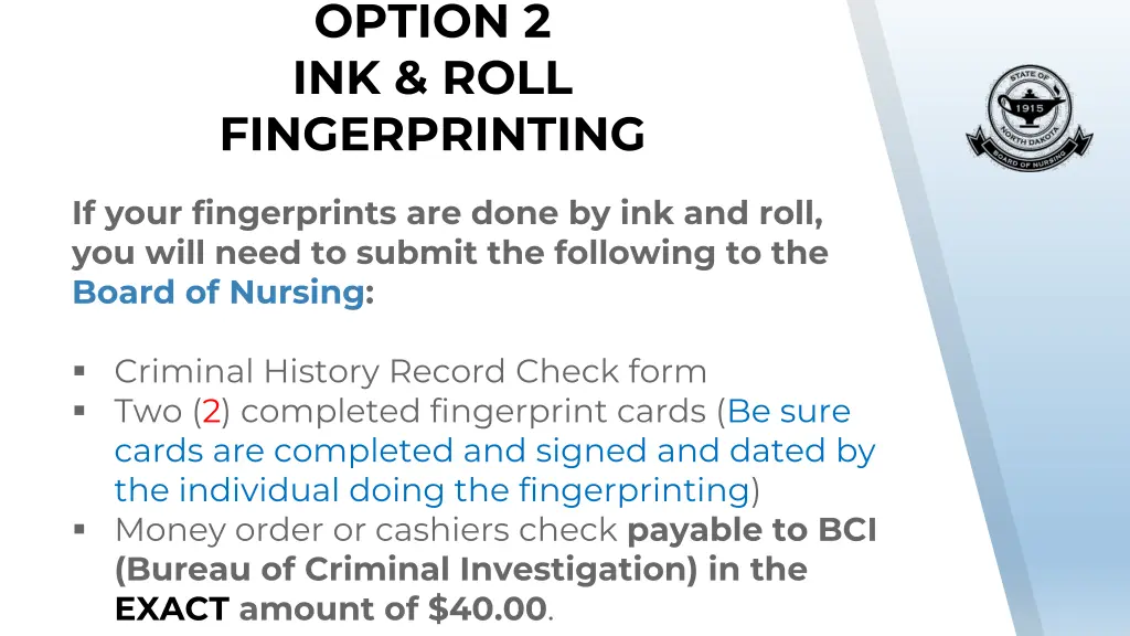 option 2 ink roll fingerprinting