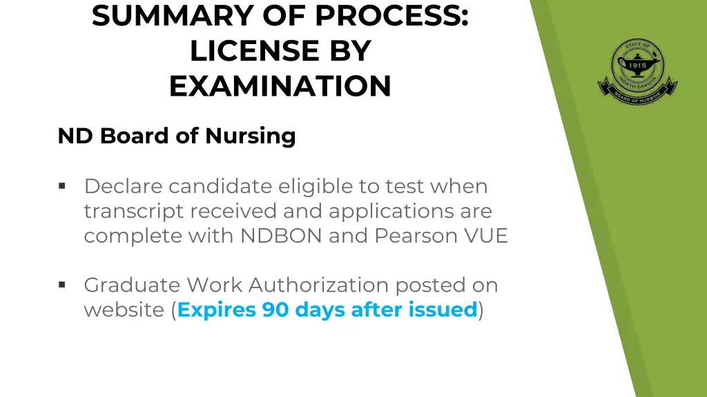 summary of process license by examination 1