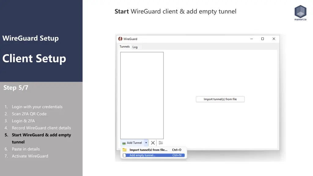 start wireguard client add empty tunnel