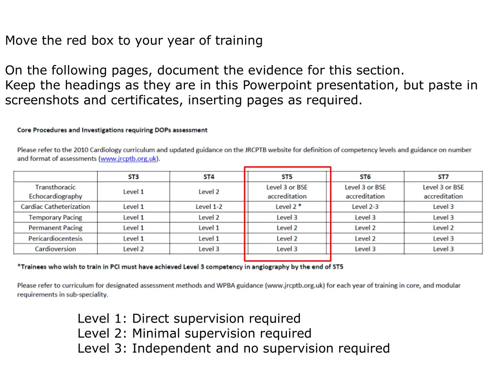 move the red box to your year of training