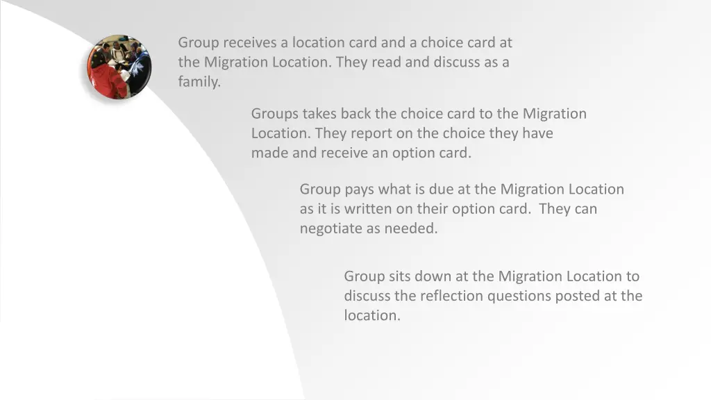 group receives a location card and a choice card 5