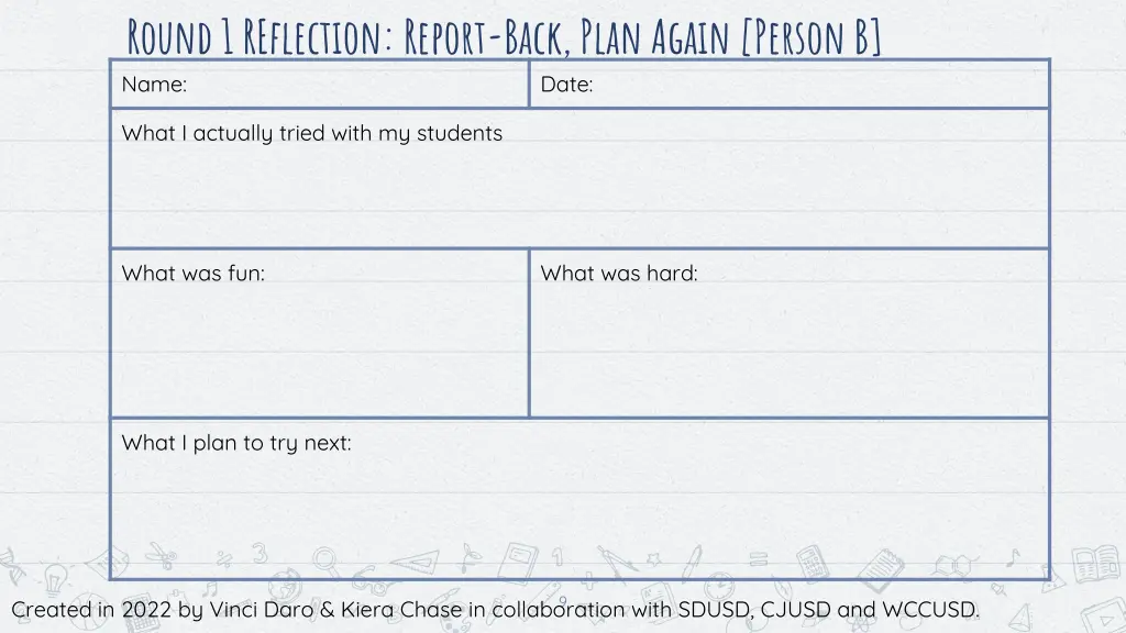 round 1 reflection report back plan again person 1