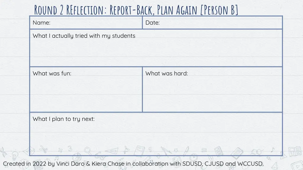 round 2 reflection report back plan again person 1