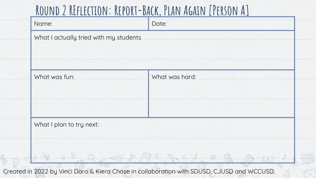 round 2 reflection report back plan again person