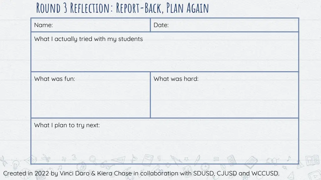 round 3 reflection report back plan again