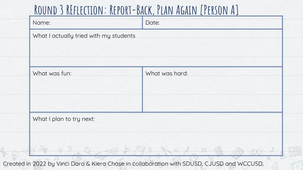 round 3 reflection report back plan again person