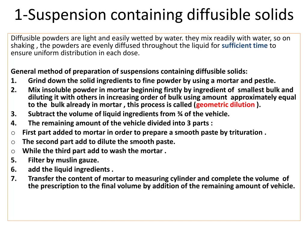 1 suspension containing diffusible solids