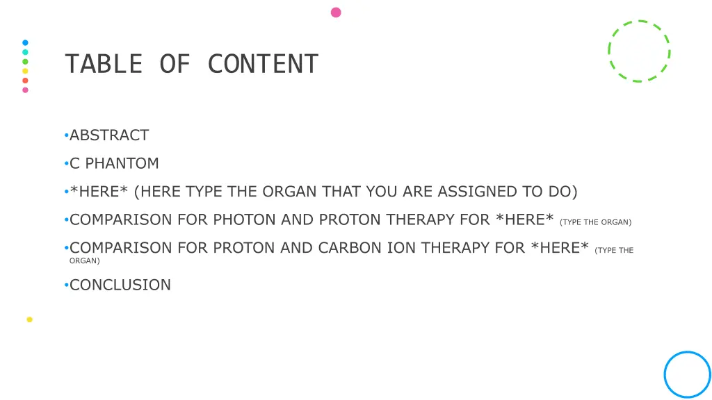 table of content