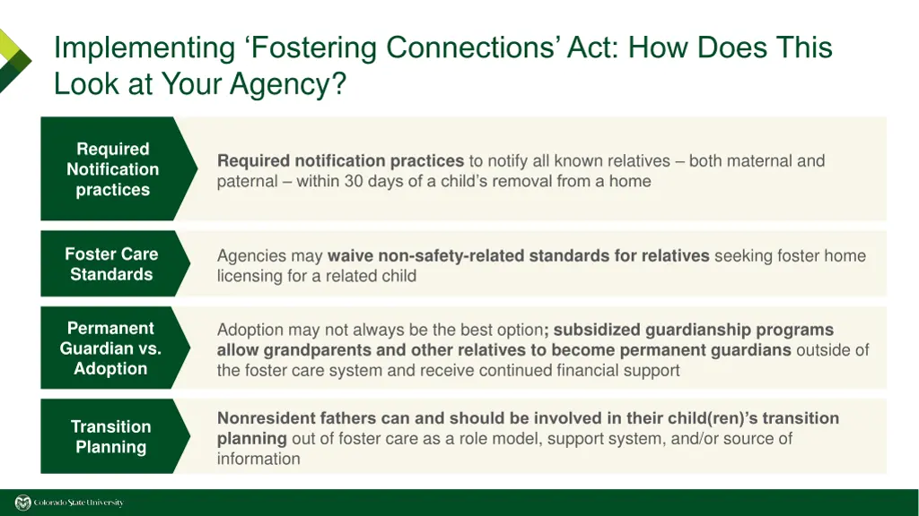 implementing fostering connections act how does