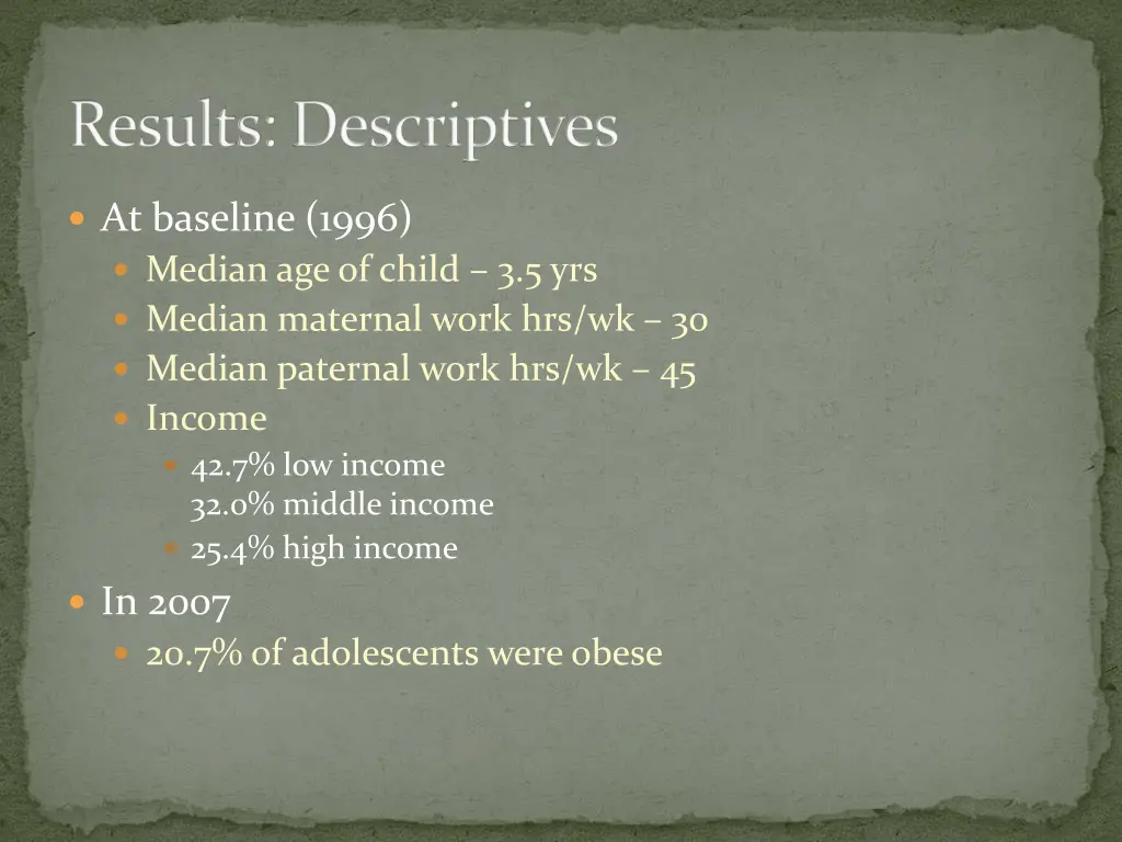 results descriptives