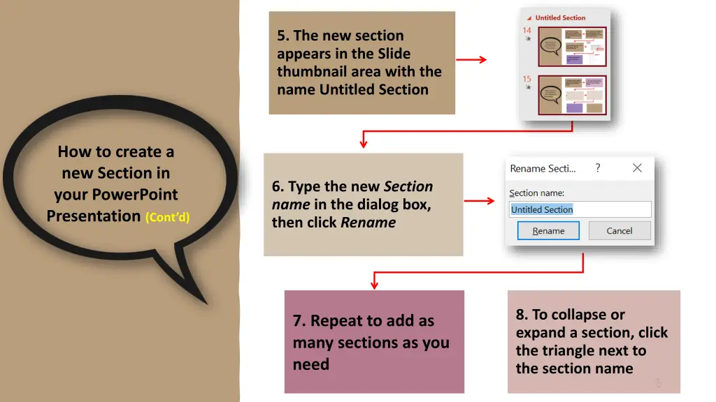 5 the new section appears in the slide thumbnail