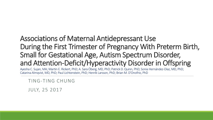 associations of maternal antidepressant