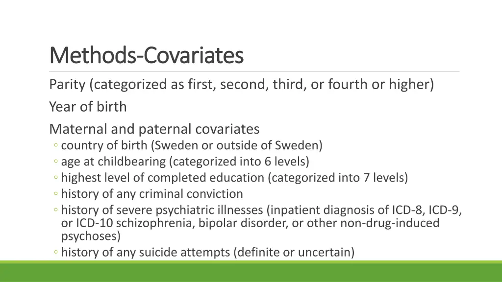 methods methods covariates covariates