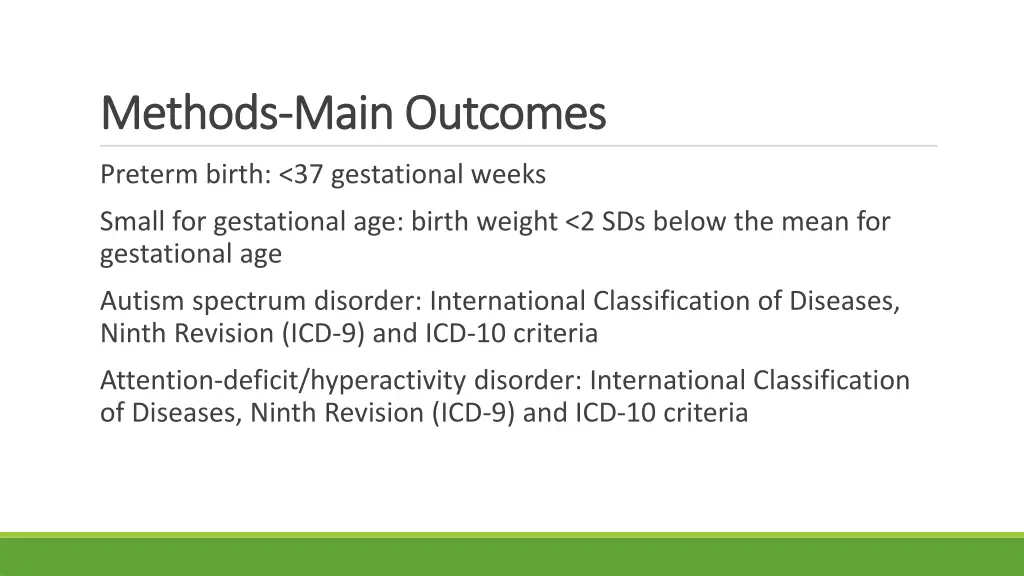 methods methods main outcomes main outcomes