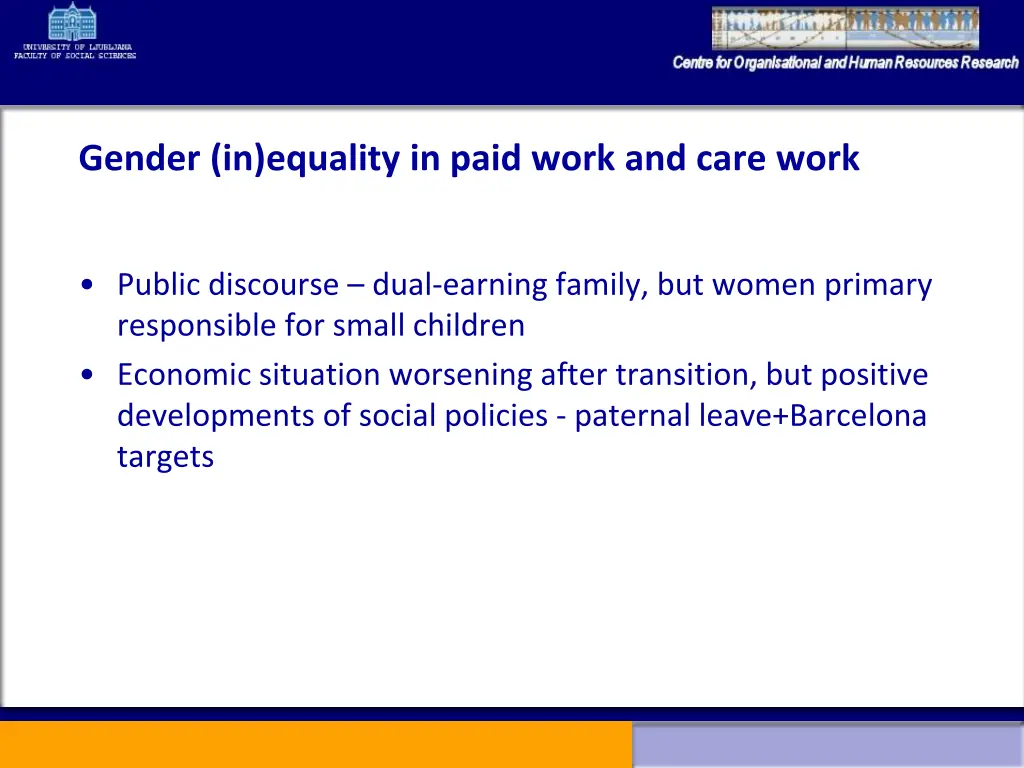 gender in equality in paid work and care work