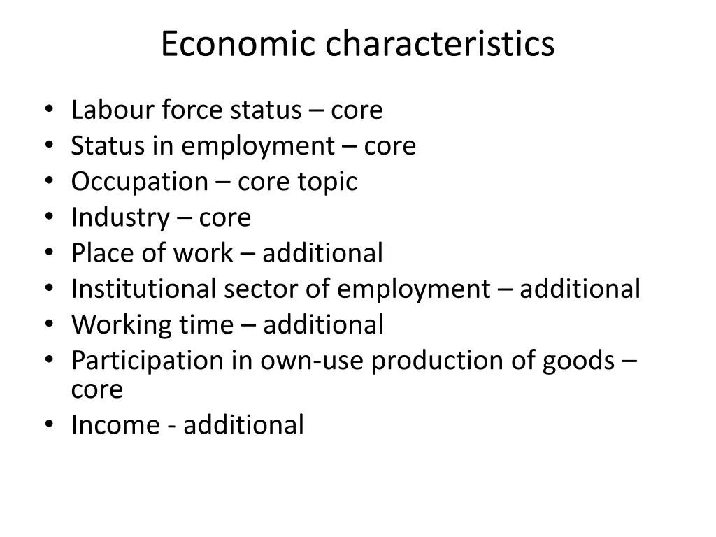 economic characteristics