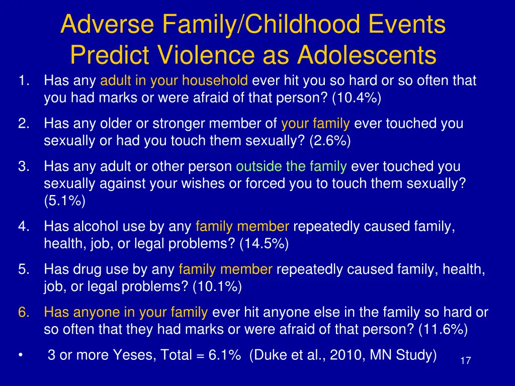 adverse family childhood events predict violence