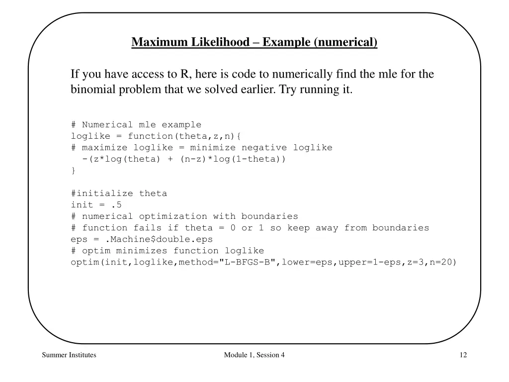 maximum likelihood example numerical