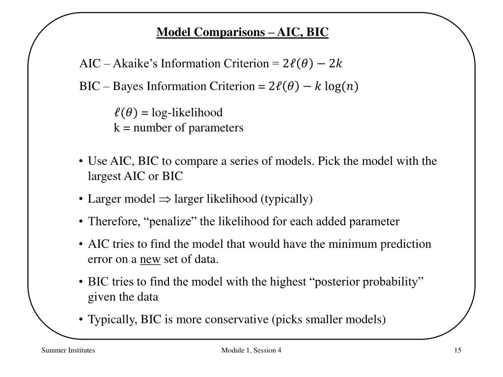 model comparisons aic bic