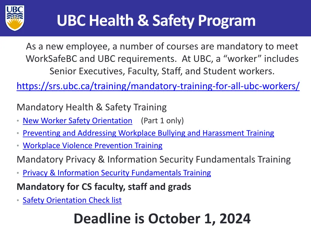 ubc health safety program