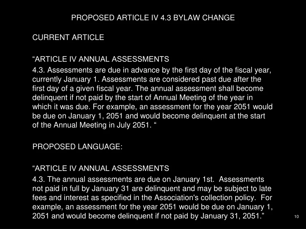 proposed article iv 4 3 bylaw change