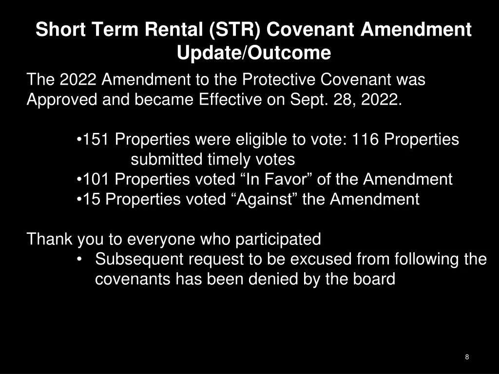 short term rental str covenant amendment update