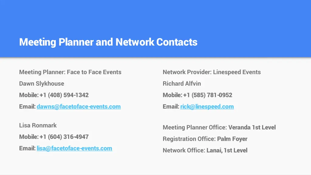 meeting planner and network contacts