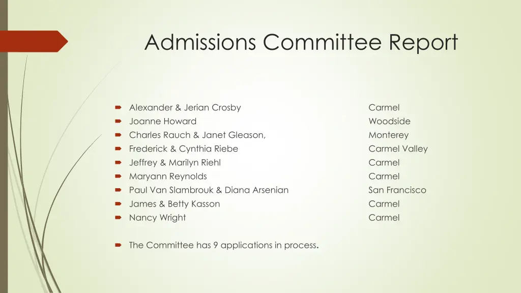 admissions committee report