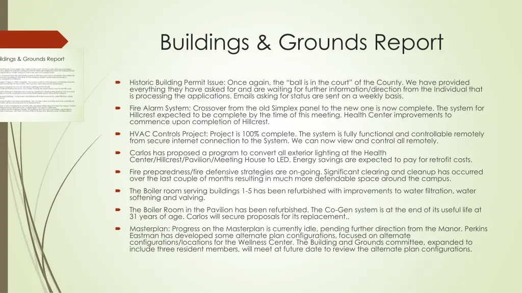 buildings grounds report