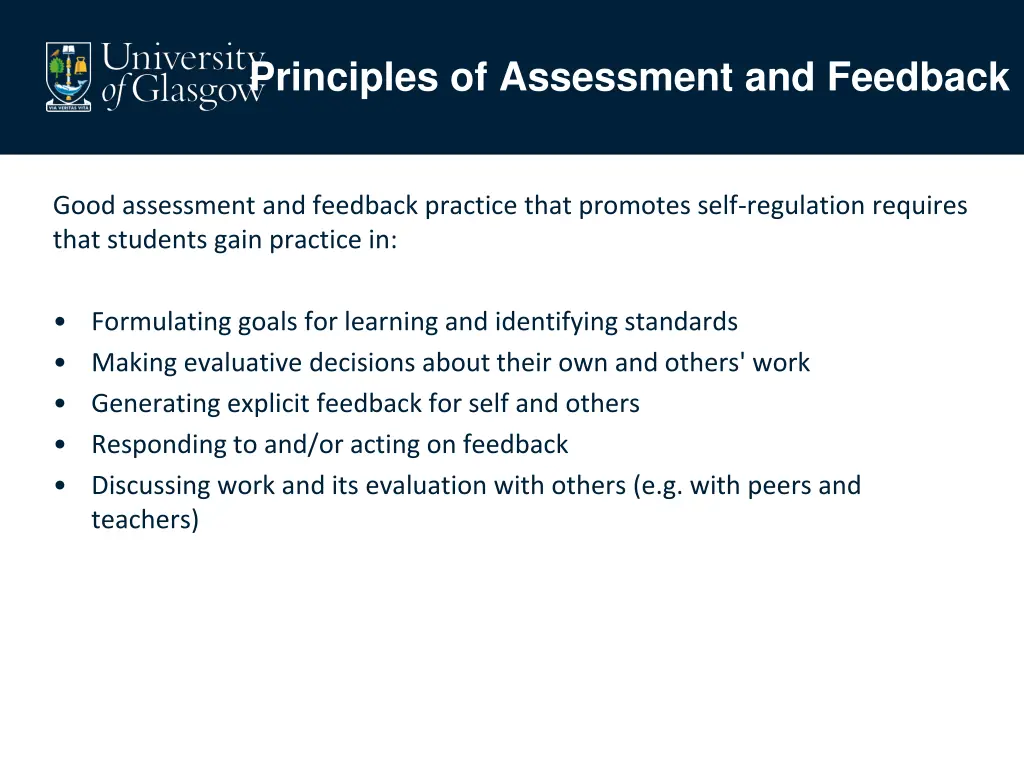 principles of assessment and feedback