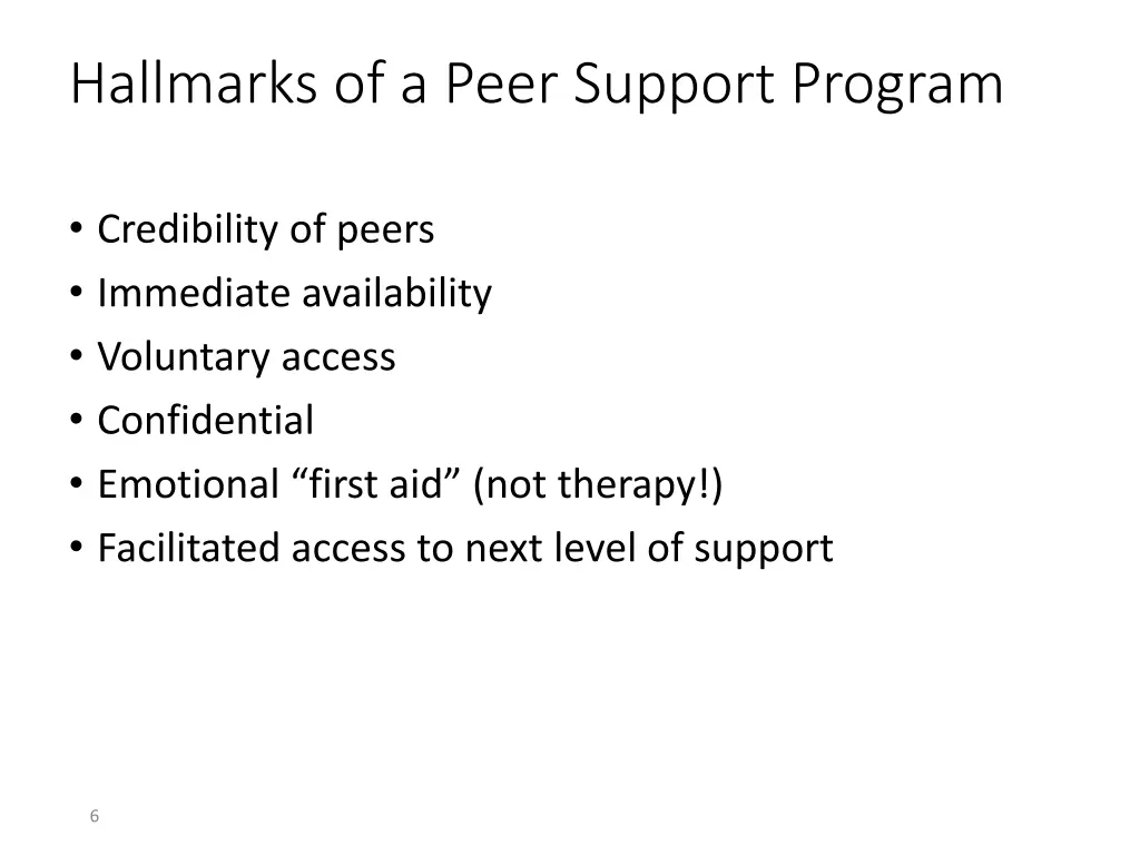 hallmarks of a peer support program