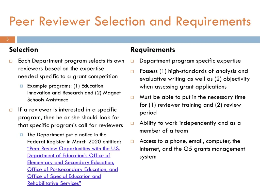 peer reviewer selection and requirements