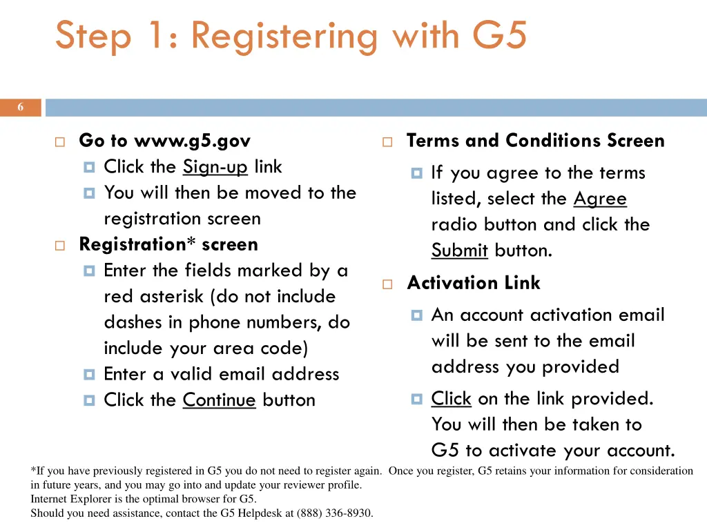 step 1 registering with g5