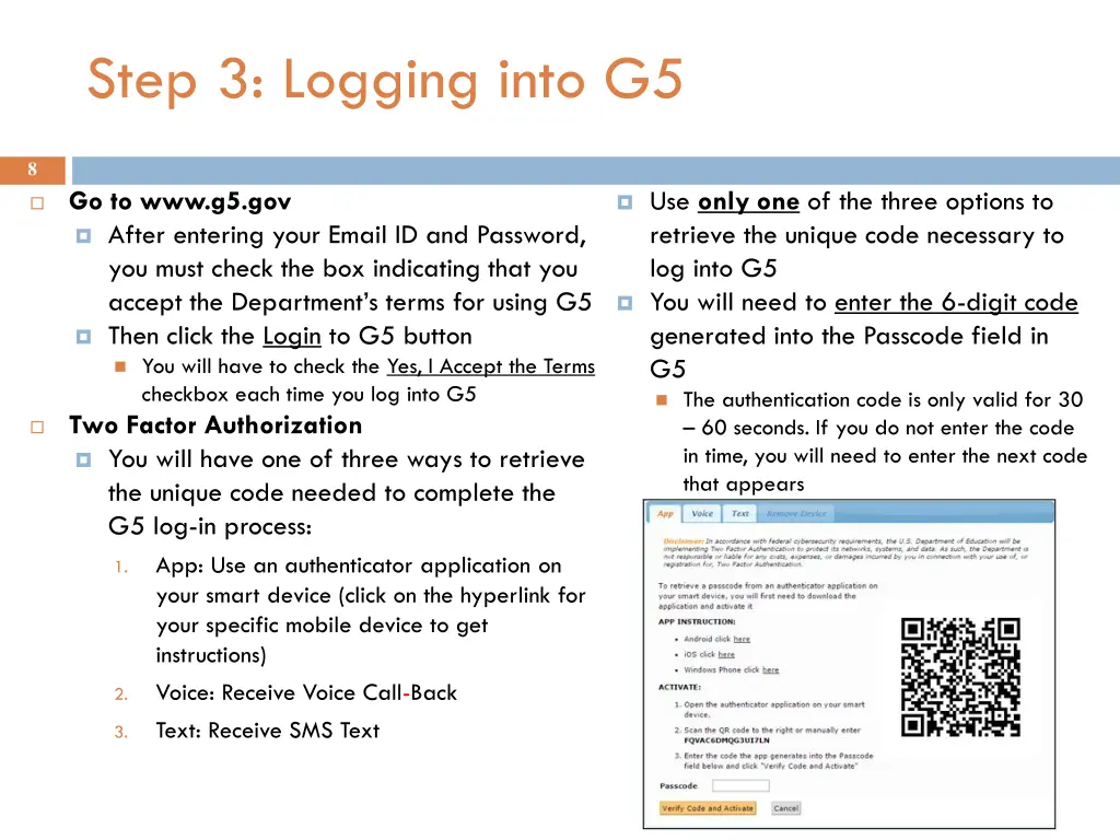 step 3 logging into g5