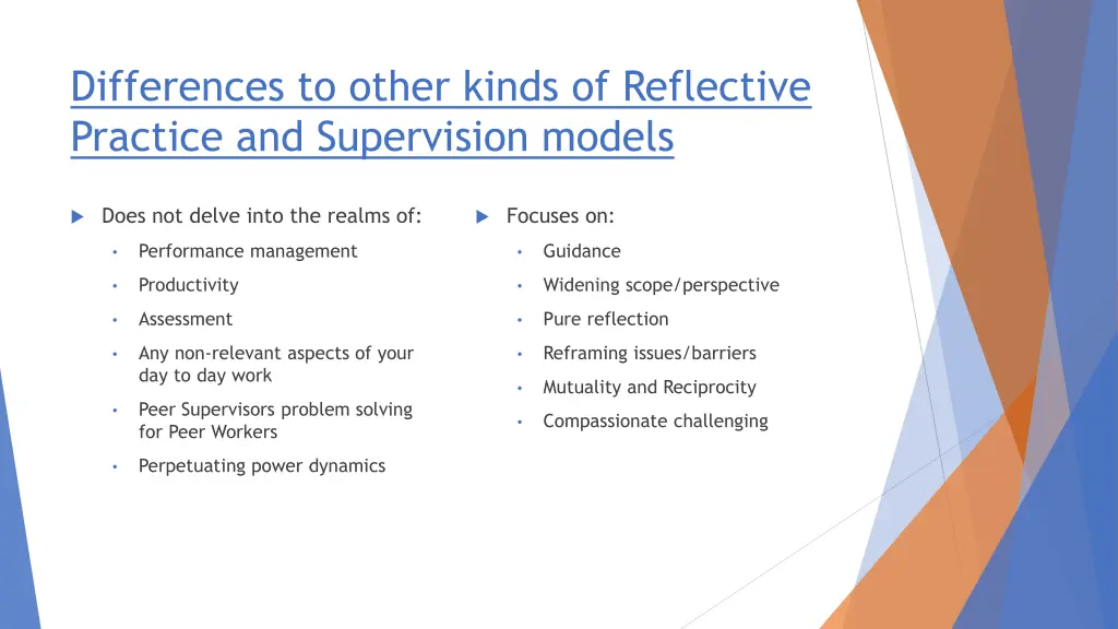 differences to other kinds of reflective practice