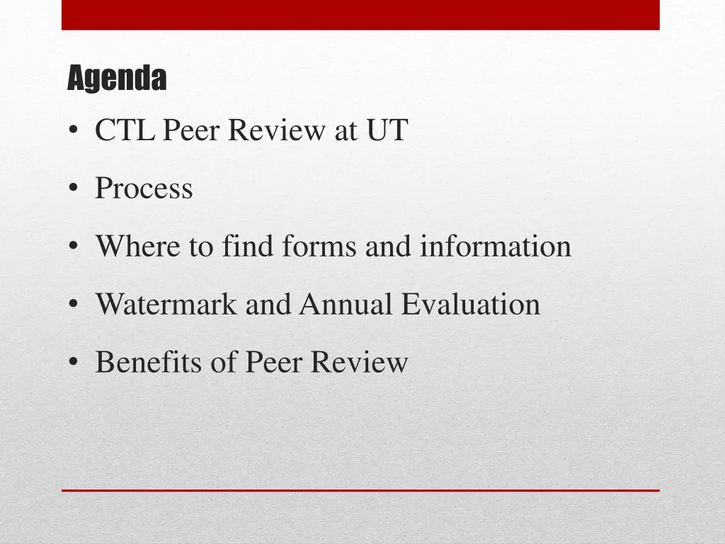 agenda ctl peer review at ut