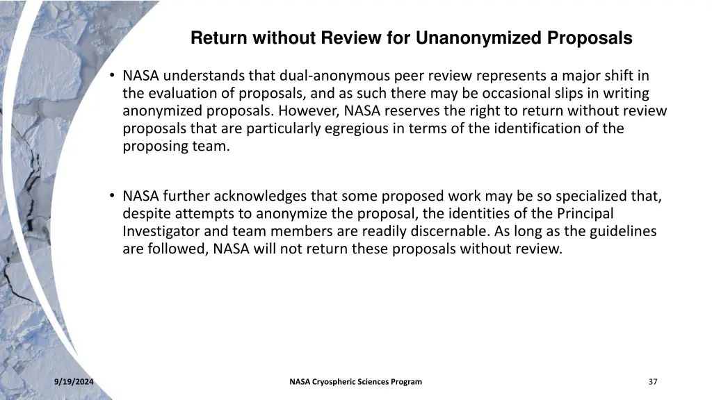 return without review for unanonymized proposals