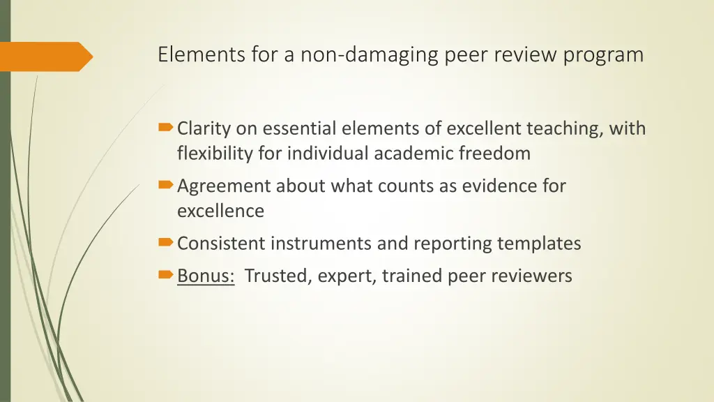 elements for a non damaging peer review program