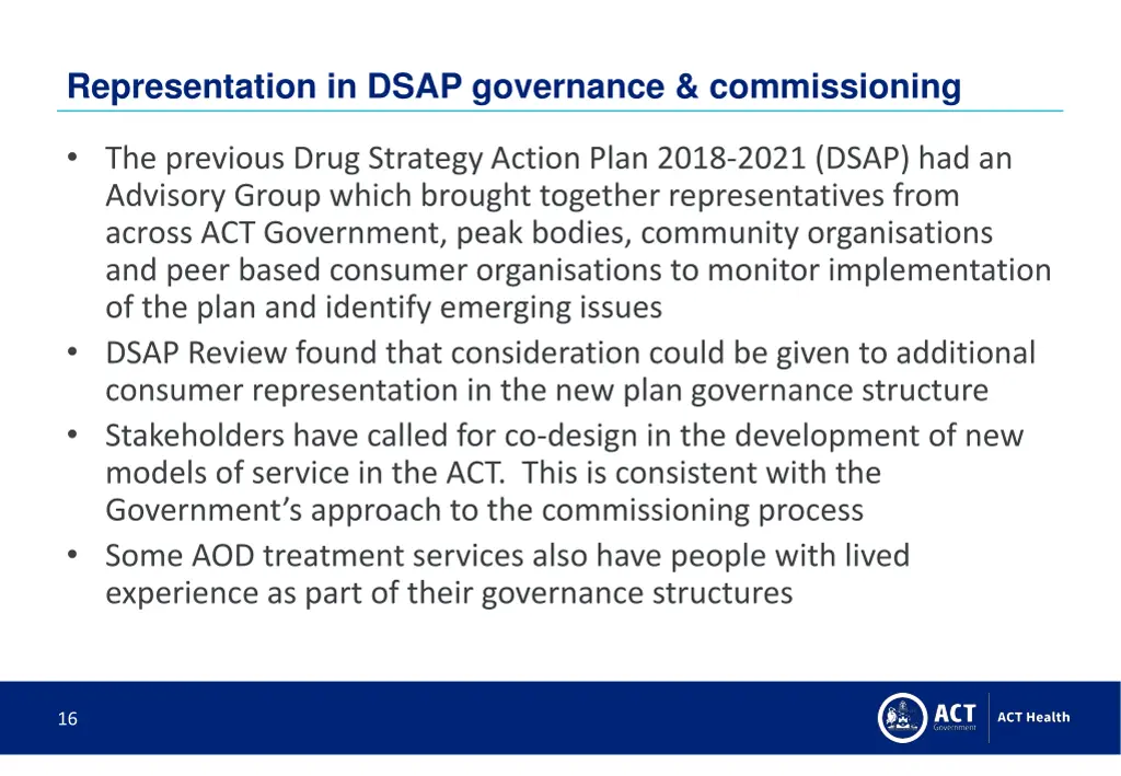 representation in dsap governance commissioning