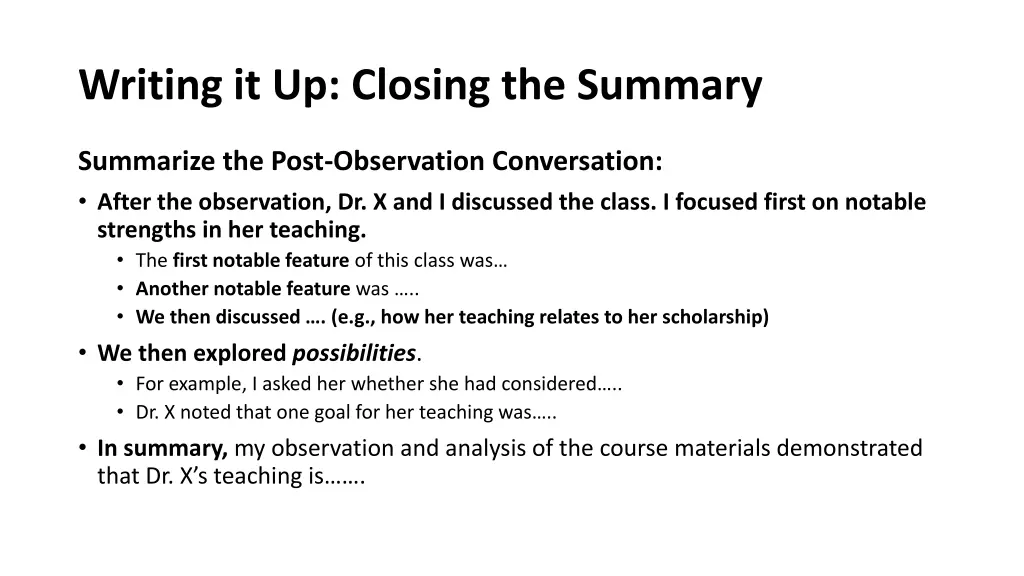 writing it up closing the summary