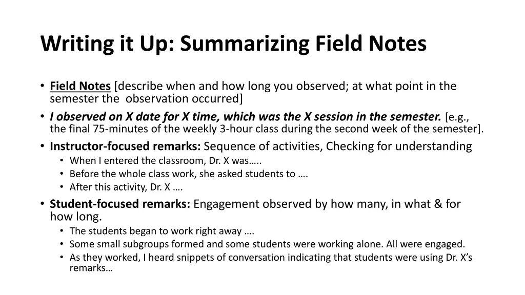 writing it up summarizing field notes