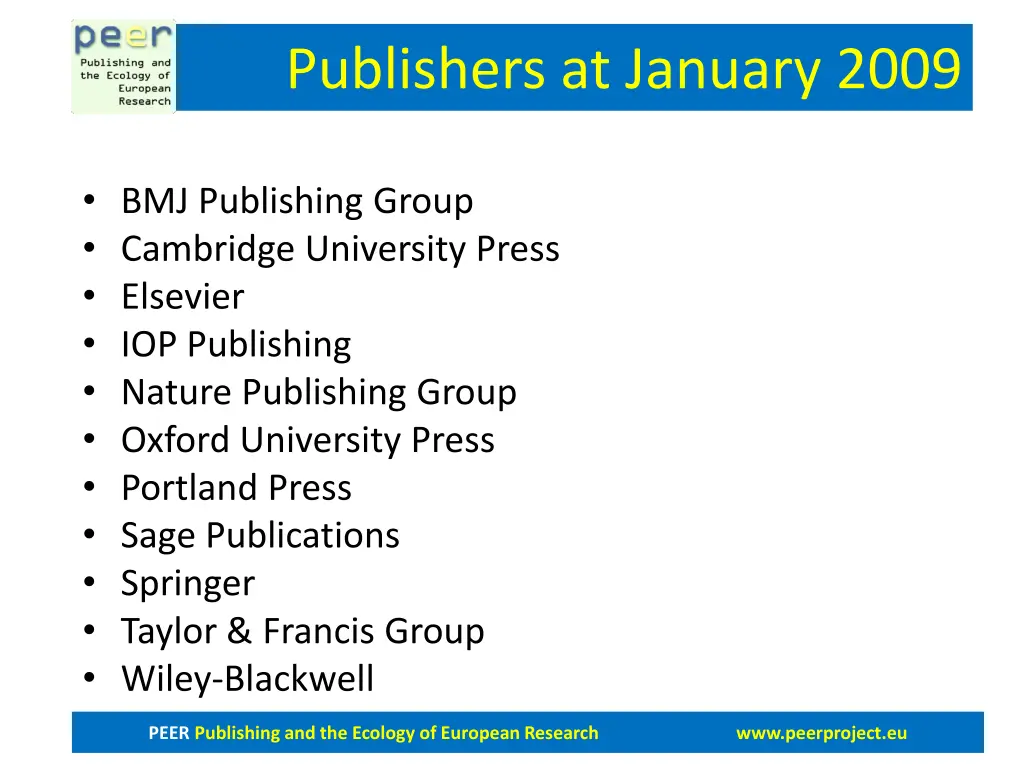 publishers at january 2009