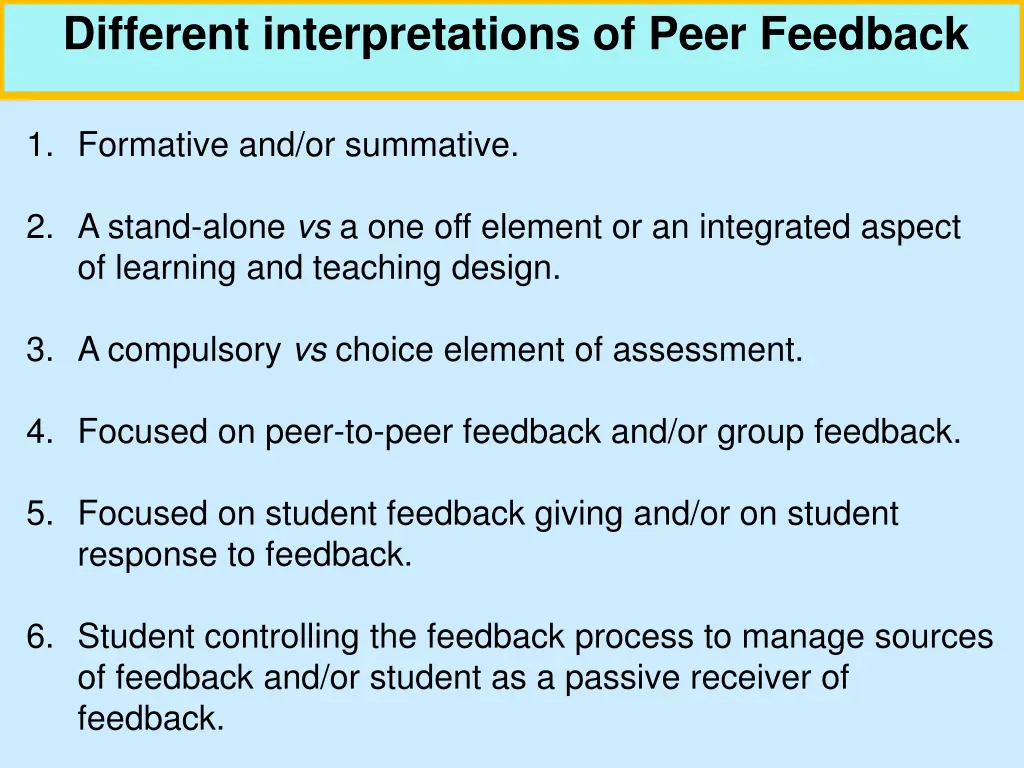 different interpretations of peer feedback