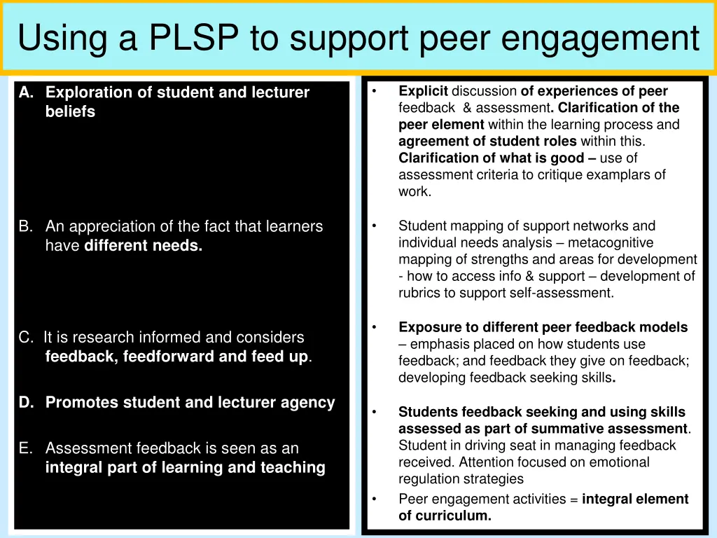 using a plsp to support peer engagement