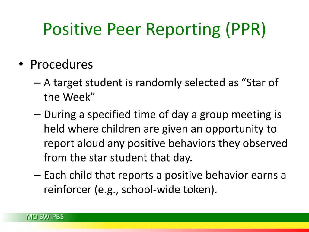 positive peer reporting ppr 2