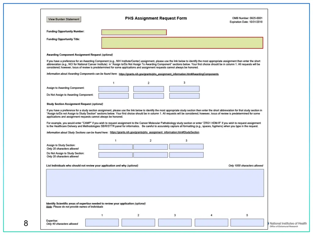 new phs assignment request form