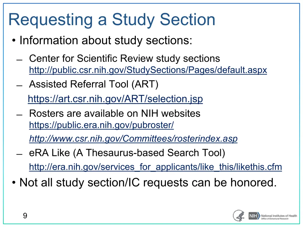 requesting a study section information about