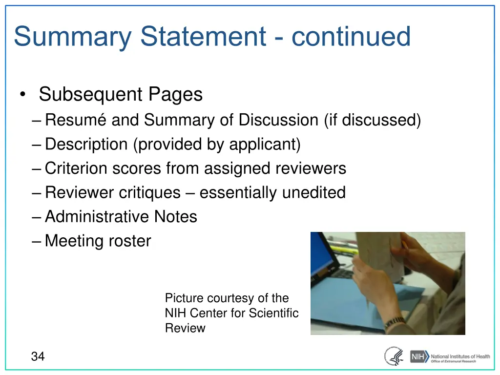 summary statement continued