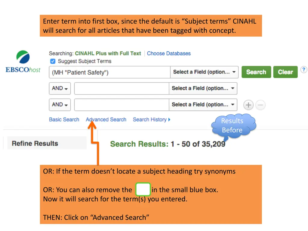 enter term into first box since the default